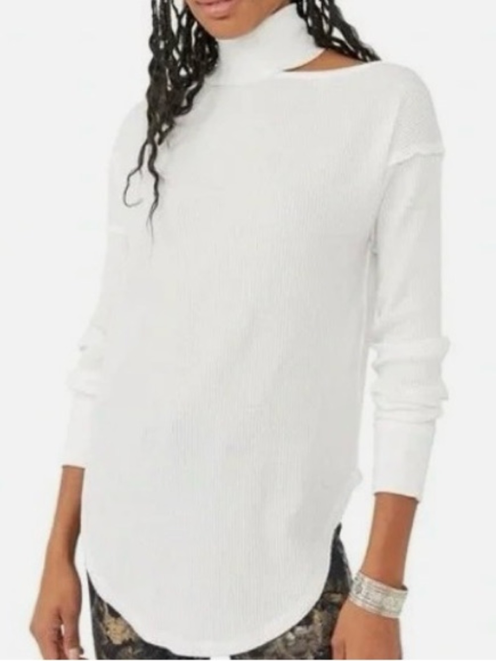 Free People Just For You Cutout Thermal Turtleneck Top